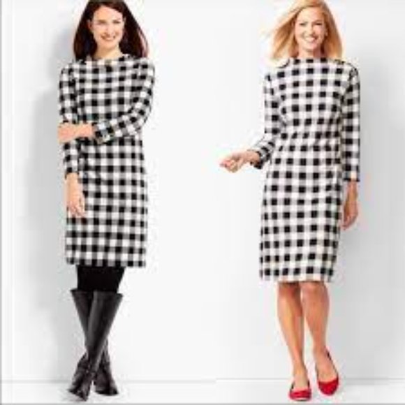 Talbots Dresses & Skirts - Talbots Black & White Buffalo Check Mock Neck Shift Dress Size XS NEW
